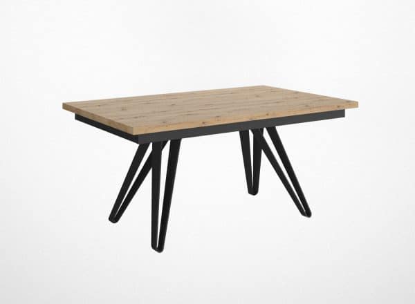 table, table pied ajouré laqué noir mat, chêne sauvage,
