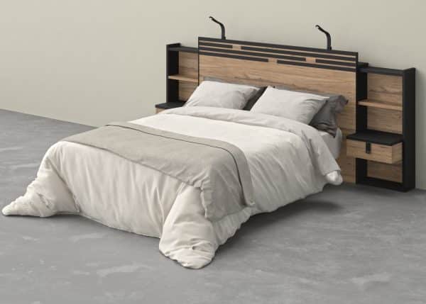 Tête de lit avec 2 blocs étagères avec tiroirs