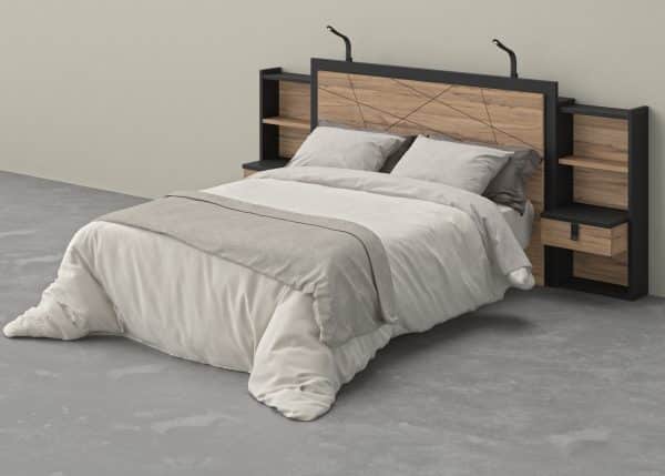 Tête de lit avec 2 blocs étagères avec tiroirs