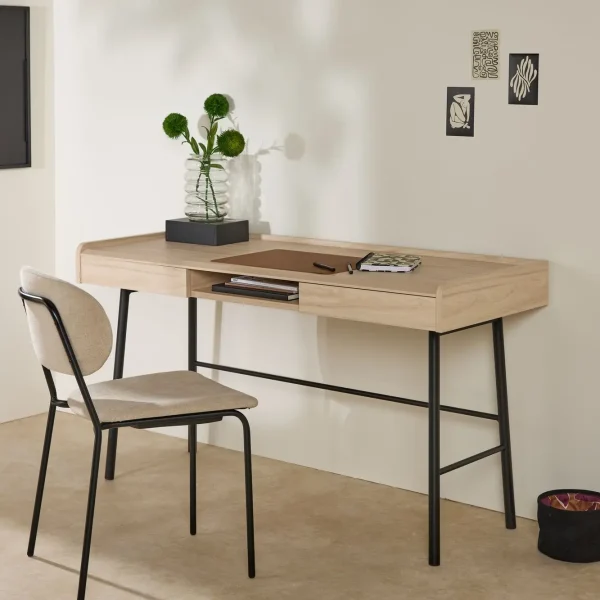 Bureau décor bois pieds métal 2 tiroirs Mila – Image 2