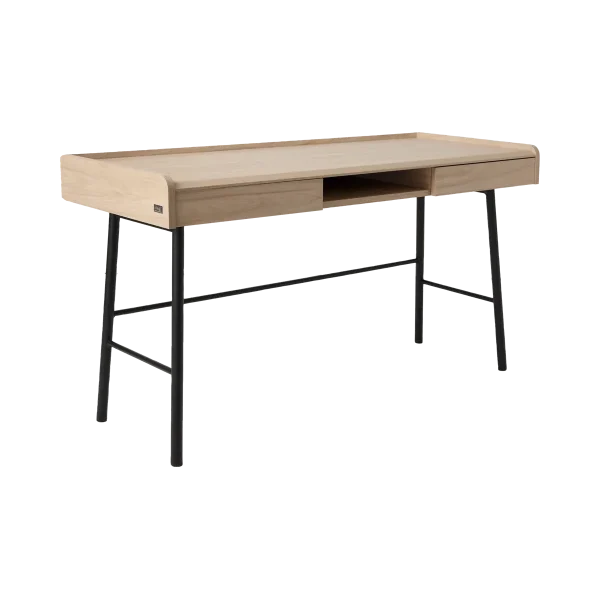 Bureau décor bois pieds métal 2 tiroirs Mila