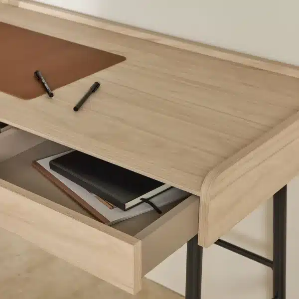 Bureau décor bois pieds métal 2 tiroirs Mila – Image 6