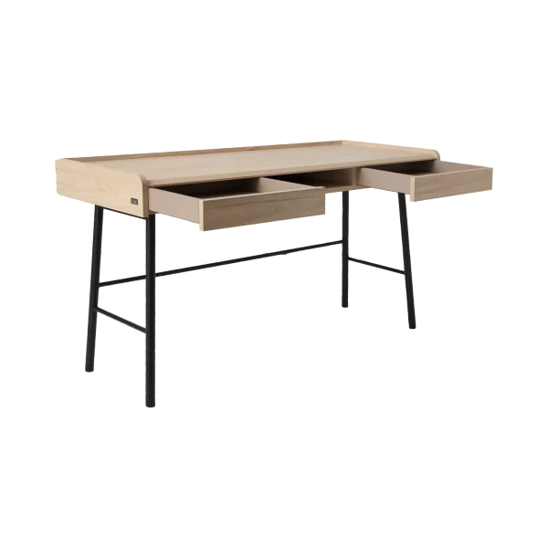 Bureau décor bois pieds métal 2 tiroirs Mila – Image 3