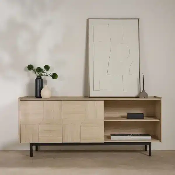 Buffet décor bois pieds métal 2 portes Mila – Image 2