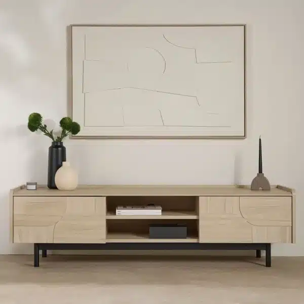 Meuble TV décor bois pieds métal 2 portes Mila – Image 2