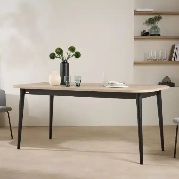 Table à manger extensible décor bois pieds métal 6 à 8 personnes Mila – Image 2
