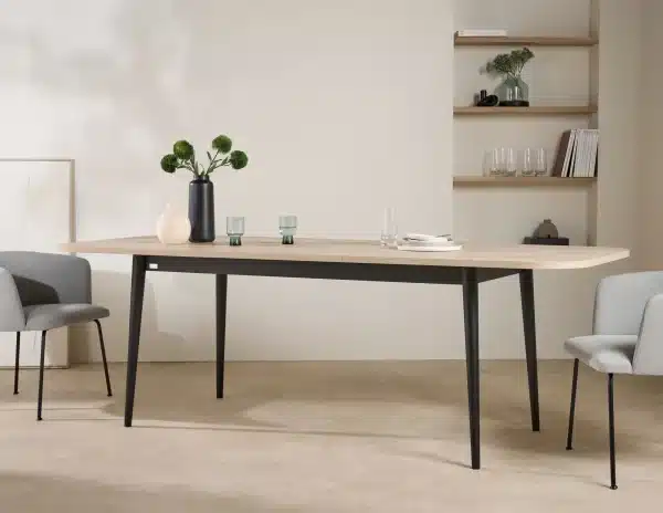 Table à manger extensible décor bois pieds métal 6 à 8 personnes Mila – Image 3