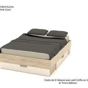 Cadre de lit Galaxie avec petit Coffre en bout avec Tiroirs latéraux