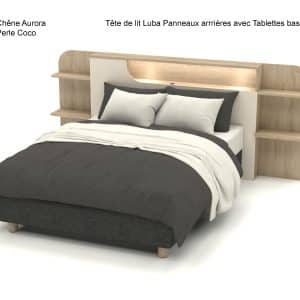 Tête de lit Luba avec Panneaux arrières et Tablettes Basses