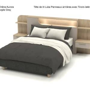 Tête de lit Luba avec Panneaux arrières et Tiroirs latéraux