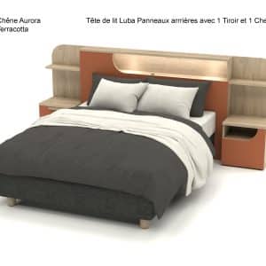 Tête de lit Luba avec Panneaux arrières et 1 Tiroir latéral et 1 Chevet